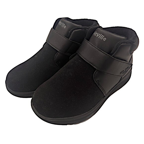 FitVille Marca Women's Size 8 EW  Wide Diabetic Black Velco Closure Ankle Boots - Picture 2 of 8